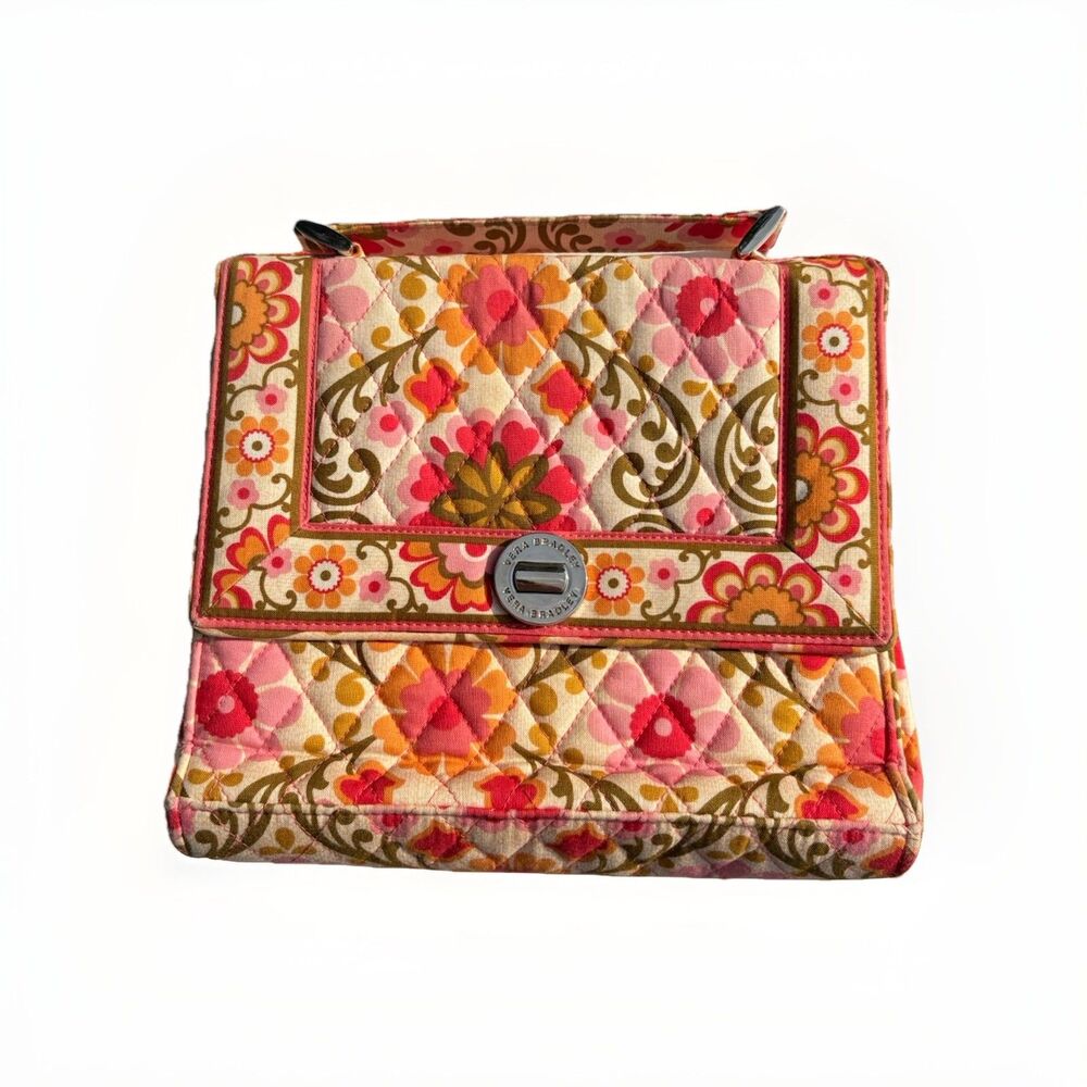 Vera Bradley Folkloric Quilted Turn Lock Shoulder Bag Pink 9.5x8 Purse
